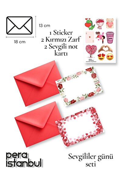 Pera İstanbul 2 Adet Kırmızı 13x18 Zarf 2 Adet Hediyelik Not Kartı 1 Adet Sti...