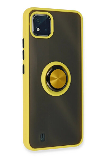 POYRAZ MARKET نيوفェيس حافظة ريلمي C11 2021 مونتريال غطاء سيليكون مع حلقة - أصفر