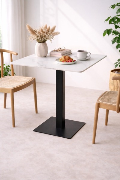 Arnohome Modern square wooden table, without chairs, white color - 70×70×73 cm