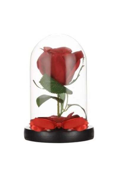 OEM Decorative Dome with Artificial Red Rose Ø10.5 x 17 cm