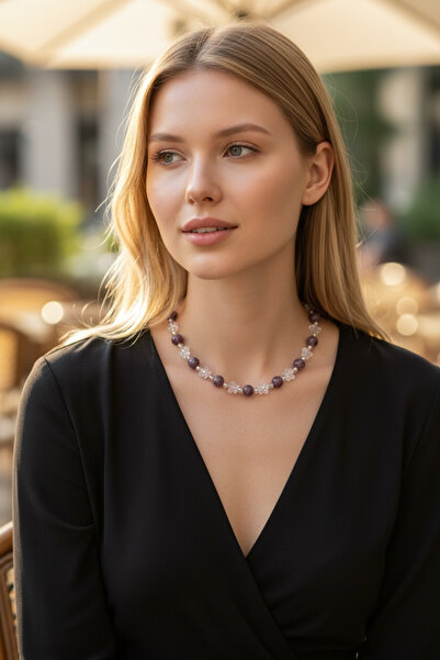 LiKESUN Ametist Boncuklu Kadın El Yapımi Dogaltas Kolye