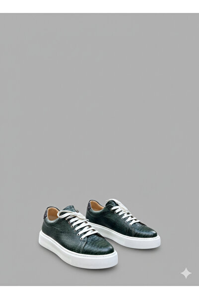 LİOLEATHER %100 Hakiki Deri Siyah Yılan Desenli Erkek Sneaker – Handcrafted