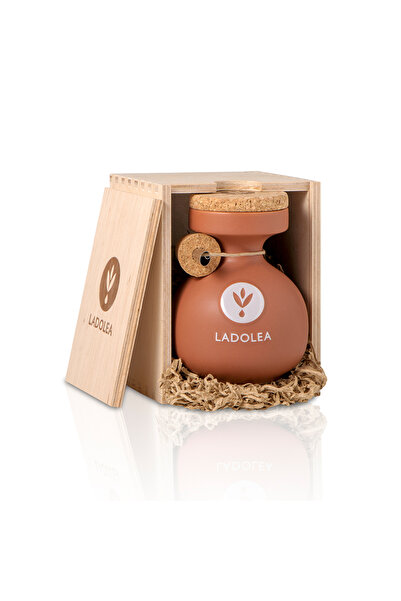 Ladolea Handmade Brown Ceramic Olive Oil Jar 200 ml – Balsamic Vinegar with B...