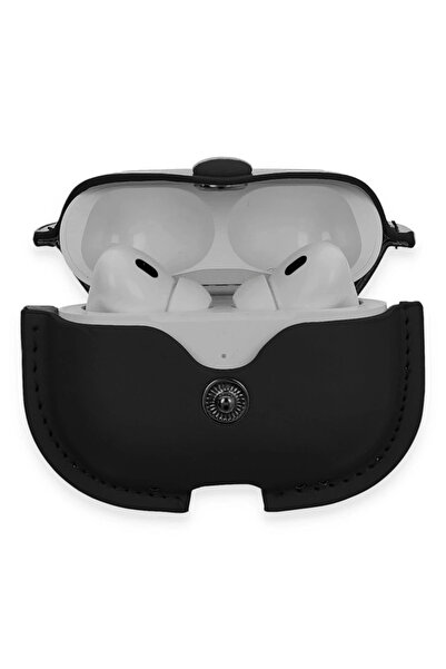 POYRAZ MARKET حافظة جلدية لـ Newface Airpods Pro 2 (الجيل الثاني) - أسود