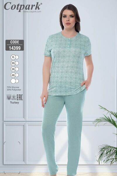 Cotpark Women's Plus Size Soft Textured Viscose Fabric Pajama Set / Green - 1...