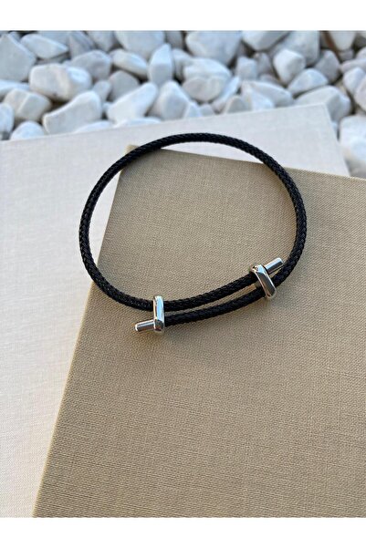 Hedef Bijuteri Colorful Adjustable Silver Color Steel Detailed Knitted Rope B...