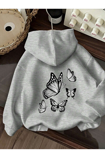 Deocept Unisex Butterfly Printed Hooded Comfortable Fit Oversized Cut Sweatsh...