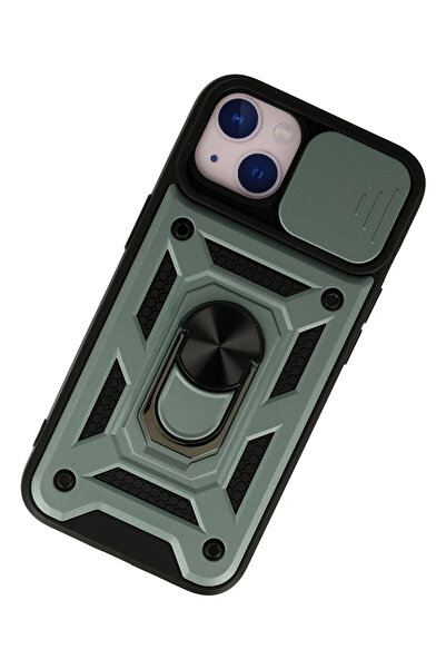 CT STONES حافظة Newface لهاتف iPhone 15 مع حلقة عدسة من السيليكون - أخضر