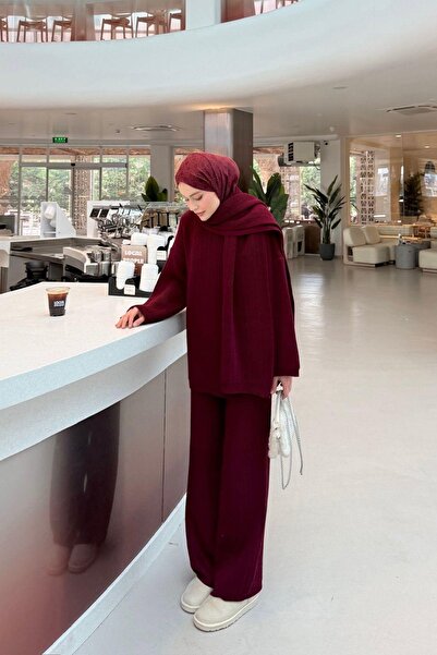 Hazamoda Sıla Atklılı Knitwear Set Claret Red