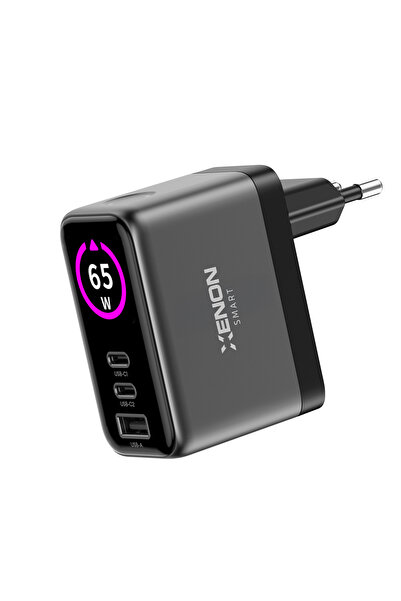 Xenon Smart Hızlı Şarj Adaptörü | 65W, GaN, 2x USB-C ve 1 USB-A Çıkışlı, PD PPS, Dijital Güç Ekranlı (X6414)