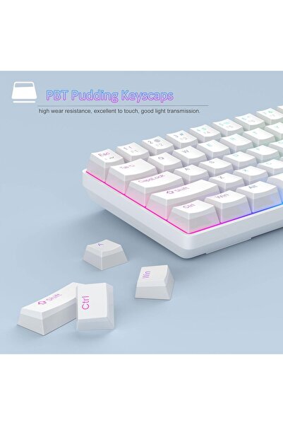MageGee Portable 60% Mechanical Gaming Keyboard, Red Switch, PBT Pudding Keycaps RGB Backlit Compact 68 Keys Mini Wired Office Keyboard for Windows Laptop PC - White