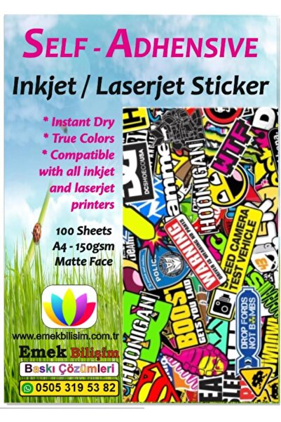 BRF 33DTicaretDY Inkjet Ve Laser Uyumlu Sticker Güçlü Yapışkanlı A4 Etiket Ka...