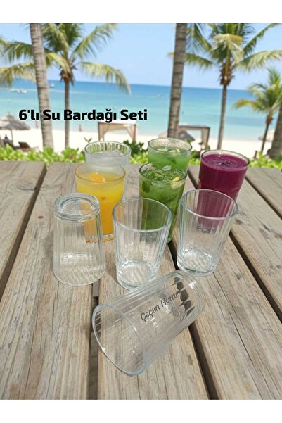 ÇEÇEN HOME Çizgi Desenli 6'Lı Cam Su Bardağı , Meşrubat Bardağı 200cc