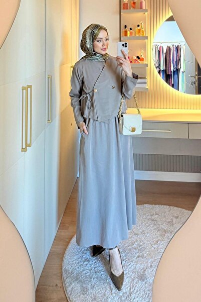 Hazamoda Alix Crop Detailed Dress Mink