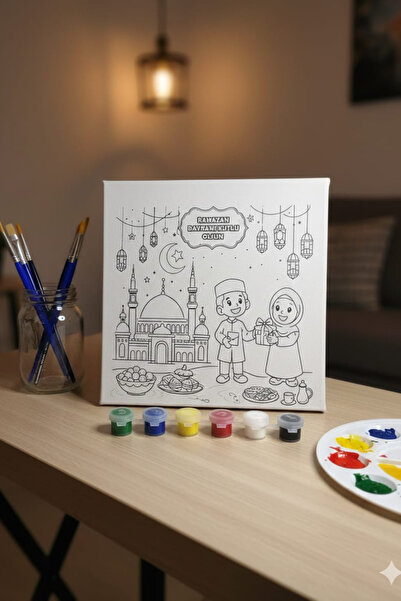 NEON PLUS Ramazan Tuval Boyama Etkinlik Seti 20x20 Tuval 6'lı boya ve Fırça
