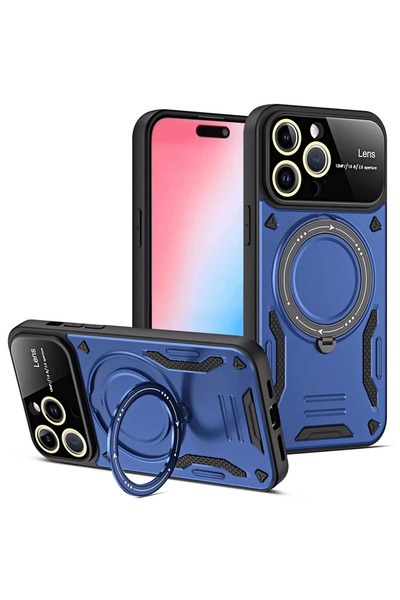 MKR غطاء Newface Iphone 15 Pro Max Joy Lens مع حامل - أزرق داكن