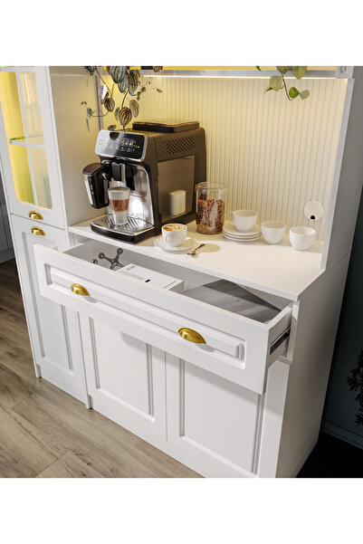GuneyStore Armoni Gold Midi Kahve Köşesi Sol Vitrinli Komple MDF - Ücretsiz Montaj
