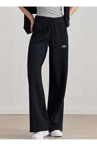 Alo Women's Wide Leg Pants - Casual Sweatpants (Black)