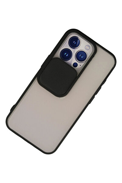 MKR حافظة هاتف آيفون 13 برو من نيو فيس، كاميرا شريحة سيليكون منزلقة - أسود