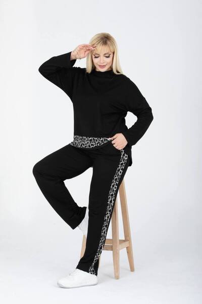 İKM BUTİK Büyük Beden İki İplik Kumaş Eteği Zincir Detay EŞOFMAN TAKIMI