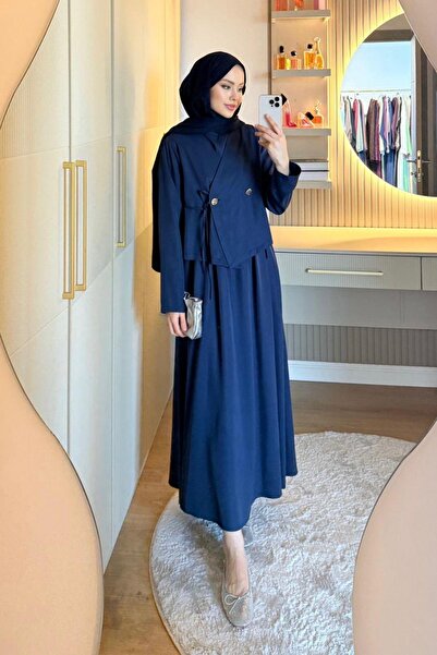 Hazamoda Alix Crop Detailed Dress Navy Blue