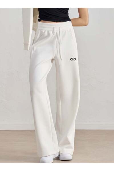 Alo Women's Wide Leg Pants - Casual Sweatpants (White)