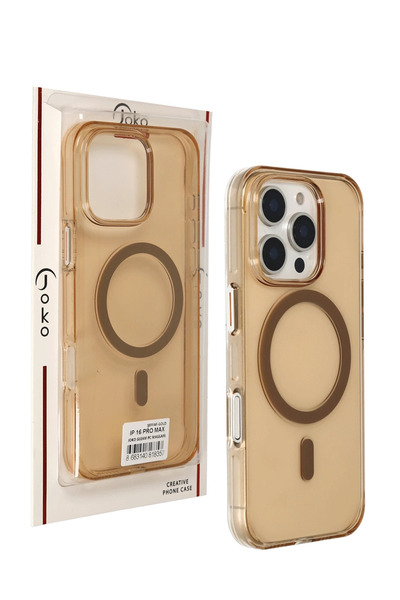 POYRAZ MARKET حافظة جوكو آيفون 16 برو ماكس جليم بي سي سيرت ماج سيف - شفاف-ذهبي