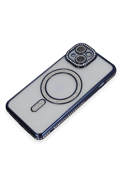 ZEMİRA HOME حافظة نيو فايس لآيفون 14، حافظة مغناطيسية لامعة - أزرق داكن