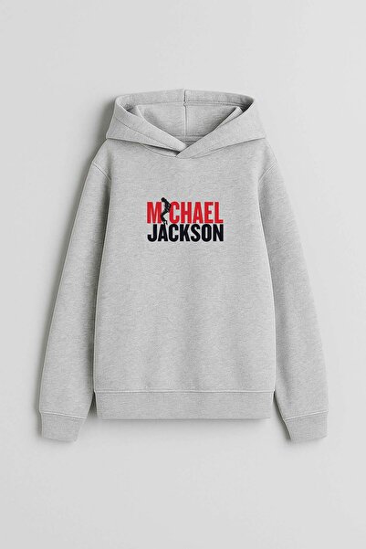 AYDESİGN Michael Jackson Printed Gray Hooded Sweatshirt Hoodie