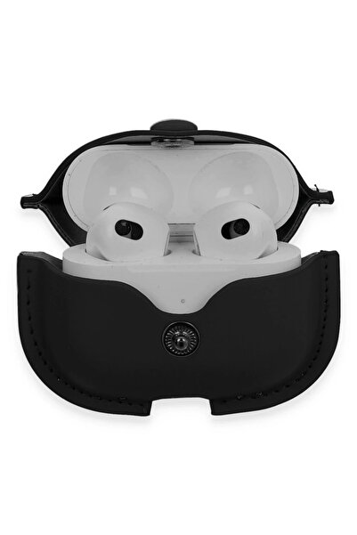 POYRAZ MARKET حافظة جلدية لـ Newface Airpods 3 (الجيل الثالث) - أسود