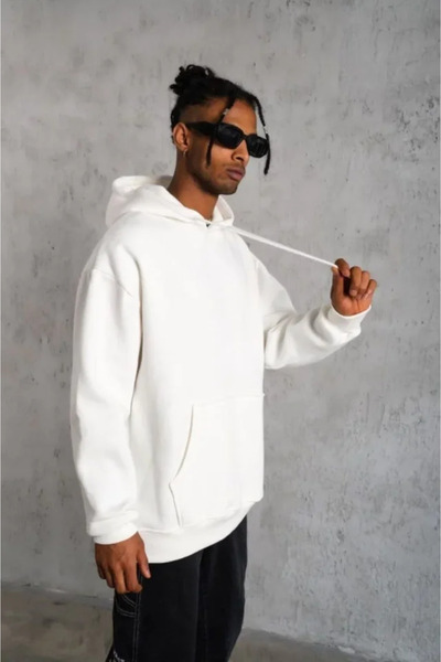 Zerenyus 3 Thread Hooded Sweatshirt Hoodie - White