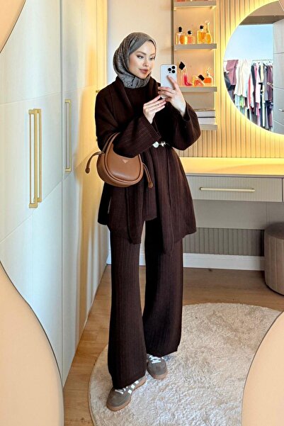 Hazamoda Sıla Atklılı Knitwear Set Brown
