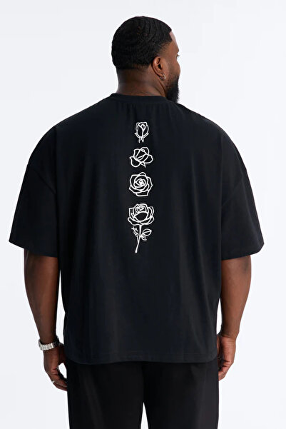 FUWEAR Tricou oversize cu imprimeu cu trandafiri negri și detaliu la gât - Mă...