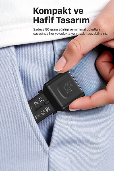 Xenon Smart Priz Dönüştürücü | 45W GaN Hızlı Şarj, 200+ Ülke, 2x USB-C, PD PPS, Seyahat Adaptörü (X6409)