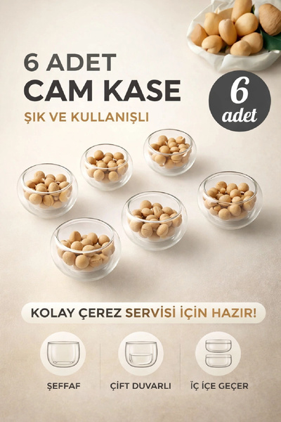 Berdina Home 6'lı Çift Cidarlı Kase Mini Seti Lokumluk Sosluk Reçellik Drajel...