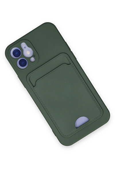 Kazan Hobi حافظة آيفون 12 من نيو فيس سيليكون مع بطاقة عمل كلفن - أخضر داكن