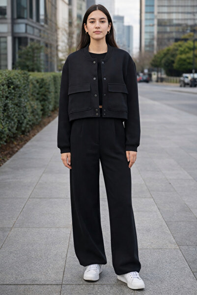 AYHAN Collar-Trimmed, Pocketed, Snap Closure, Elastic Waist Coat