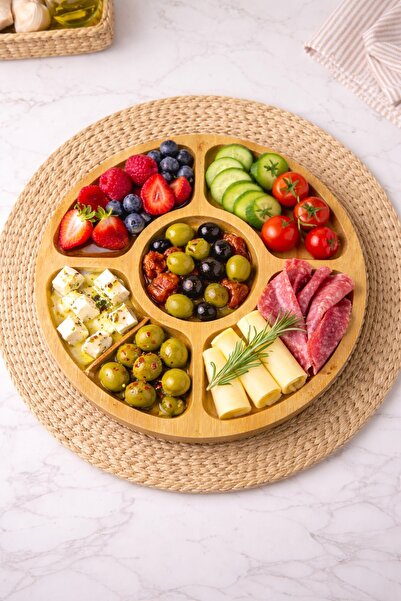 tutku home 2 Adet 5 Bölmeli Bambu Sunumluk, Kahvaltılık, Çerezlik, Kahvaltı T...