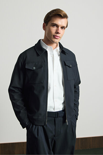 Danger Men's Standard Fit Shirt Collar Jacket Navy Blue