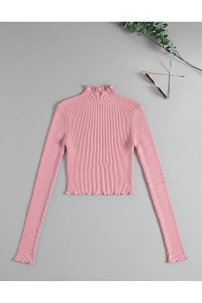 Paraf style Women's White Ribbed High Neck Crop Knit Blouse