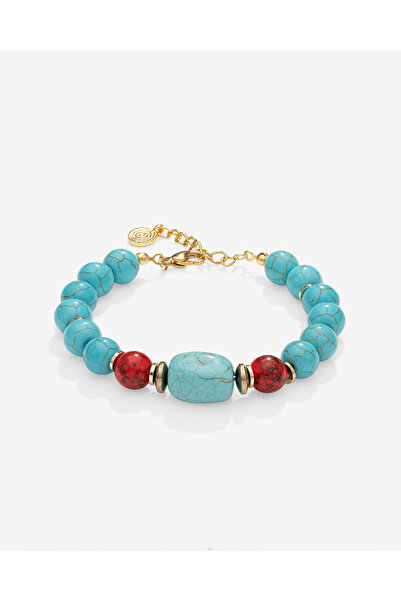 TARZ-I TAKI Natural Stone 10 mm Blue Turquoise & Coral Luck Bracelet
