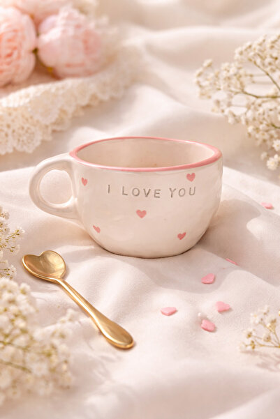 SERAMİK Pinterest El Yapımı Kalpli Kupa 350ml