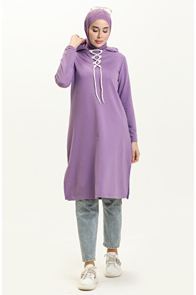 sefamerve Lace-Up Sweatshirt 3030-17 Lilac Color