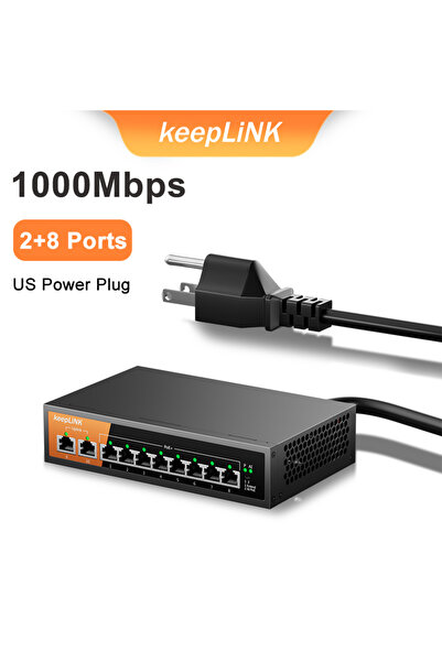 Choice Switch with US Plug KeepLiNK 10-Port Gigabit Switch with 8-PoE and 2-R...