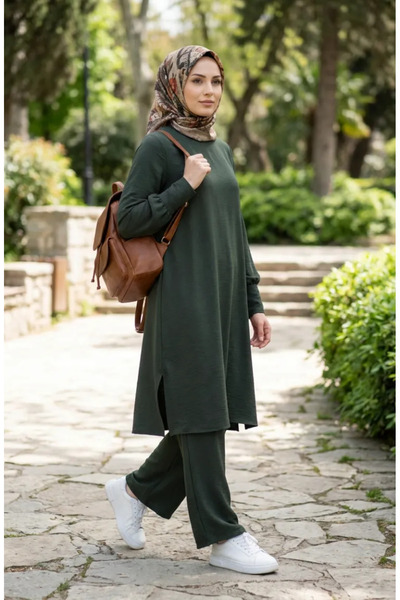 sefamerve Aerobin Fabric Tunic Trousers Double Set 4144-01 Khaki