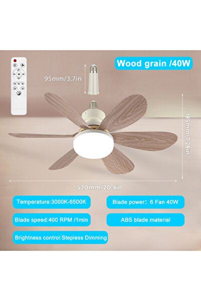 Choice مروحة سقف LED بقوة 40 واط، قطرها 52 سم، بقاعدة E27، بتصميم خشبي، مزودة...