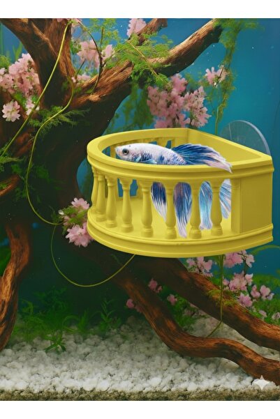 Akvaryum Beta Balıgı Dinlenlenme Alanı Mini Balkon ( Sarı )