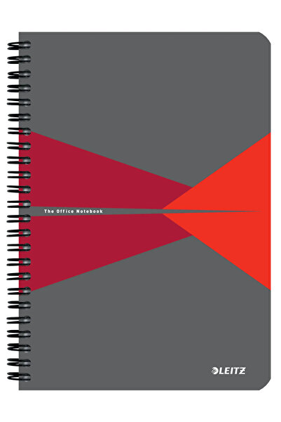 Leitz Caiet spiralat de birou A4 cu pătrate, copertă roșie din PP