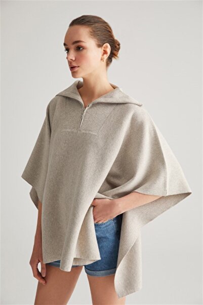 Ferraro Γυναικείο πλεκτό πόντσο από κασμίρι με φερμουάρ