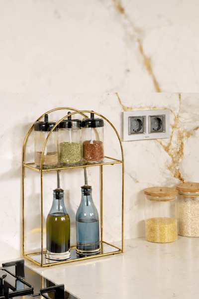 Edora Home Gold Color Mirror Plexi 2-Tier Multi-Purpose Organizer & Presentat...